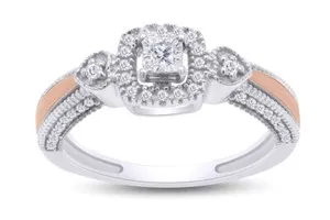 Authentic Valentines Day 1/6 CT White Real Diamond Promise Ring Rose Gold Plated Silver