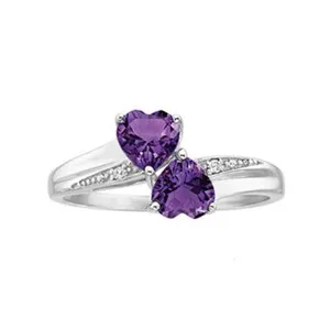 Authentic Heartfelt Devotion: Amethyst Double Heart Ring