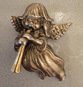 Authentic Vintage Angel Cherub Playing a Horn Pin Button Brooch Gold Plated
