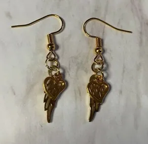 Authentic SILVER GOLD ROSE GOLD PLATED ANGEL WINGS & OPEN HEART DANGLY EARRINGS HANDMADE