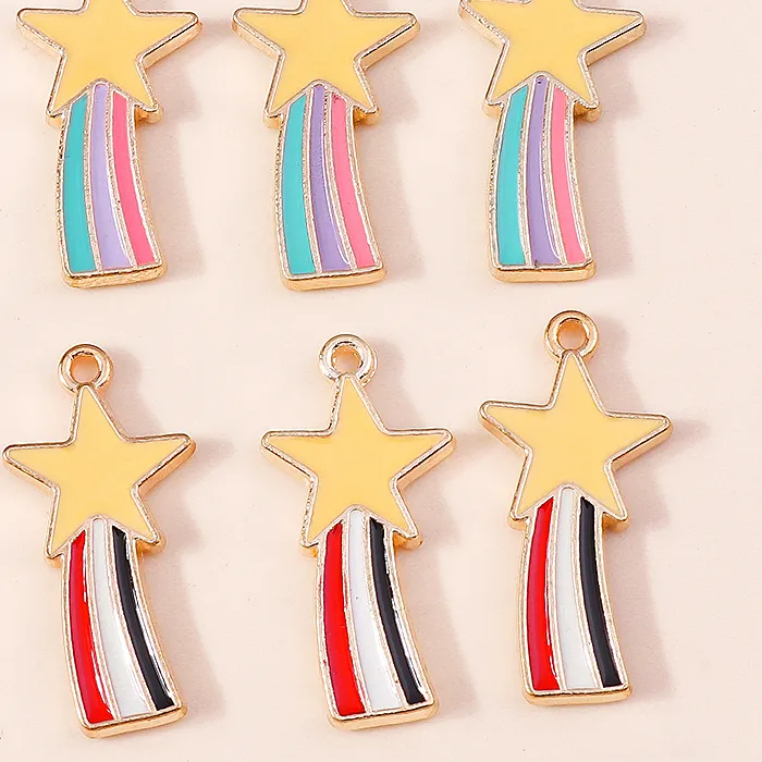 Authentic Leslie 10pcs Gold Color Cute Enamel Lucky Shooting Star Charms Pendant For Handmade Necklace Earrings Jewelry Making Accessories