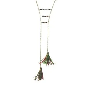 Authentic "Kiwi" Gold-Dipped Tourmaline Tassel Lariat Necklace