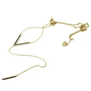 Authentic Gold-Dipped Black CZ Lariat Necklace