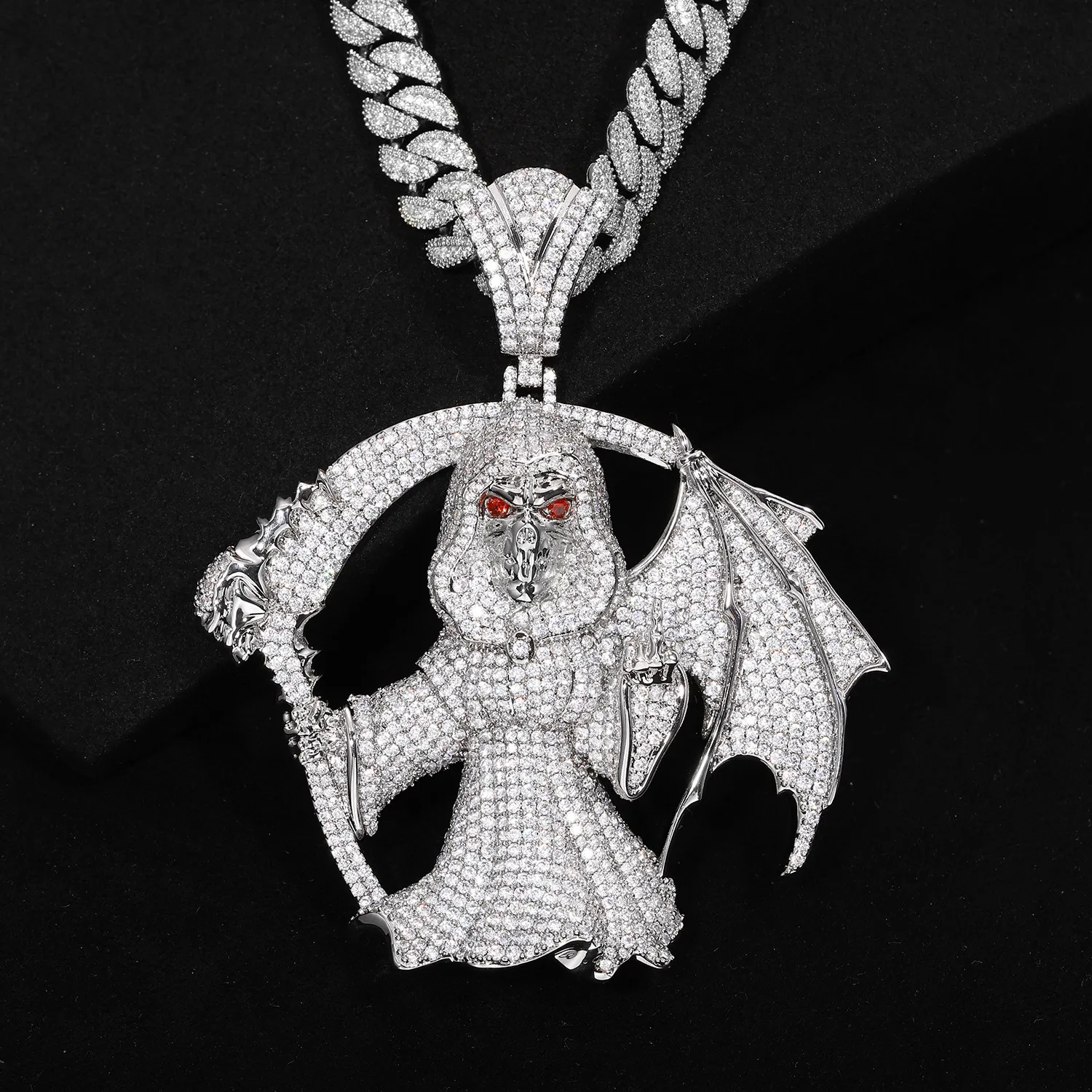 Authentic The Grim Harvester Diamond-Pavé Scythe Pendant