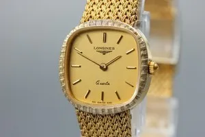 Authentic Near MINT LONGINES 961 3267 21mm Quartz Gold Plated Gold Dial Women's Vintage