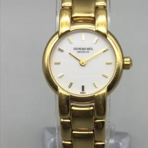 Authentic Vtg Raymond Weil Geneve Womens Watch 21mm 18k Gold Plated Battery 6.75"