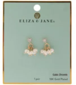Authentic Eliza and Jane 18k Gold Plated Cubic Zirconia and Pearl Dangle Earrings