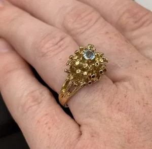 Authentic Azure Abyss Domed Cocktail Ring: A Golden Vessel of Oceanic Wisdom