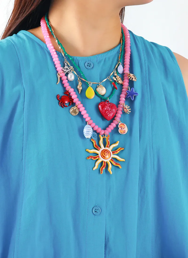 Authentic Oceanic Bliss: A Mystical Layered Necklace of Seashells and Starfish