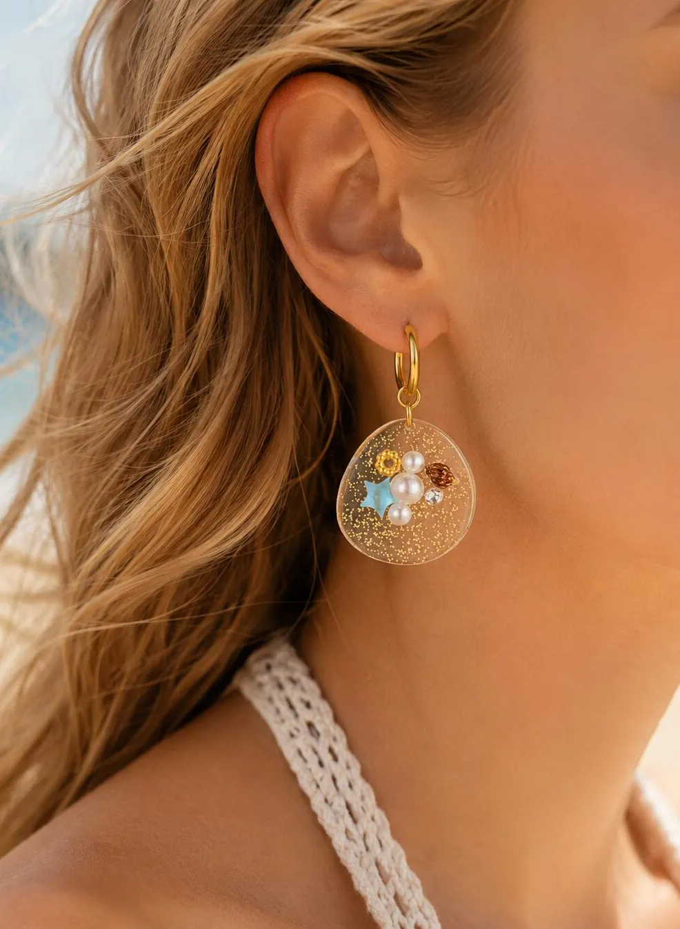 Authentic Talisman of the Abyssal Tide: Starfish and Pearl Resin Drop Earrings