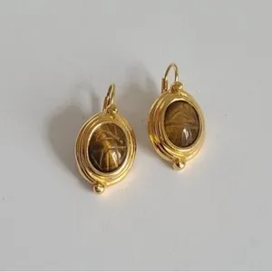 Authentic Gilded Scarab & Tiger's Eye Earrings of the Nile