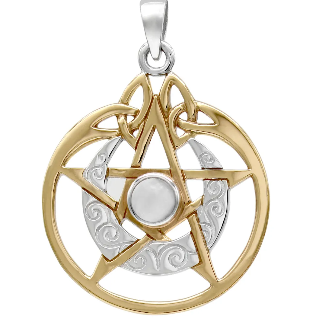 Authentic Sterling Silver Gold Plated Crescent Moon Pentacle Pentagram Pendant Moonstone