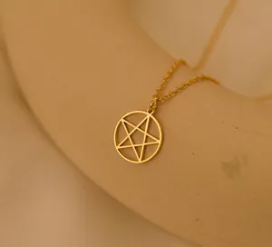 Authentic Gold‑Laced Sacred Pentagram Circle Pendant – Celestial Protection Necklace
