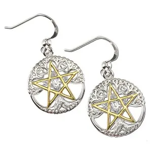 Authentic Gold‑Plated Dryad Tree Pentacle Earrings – Sacred Silver Guardians