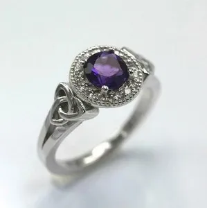 Authentic The Celestial Amethyst Trinity: 14k White Gold-Plated Sacred Knot Ring