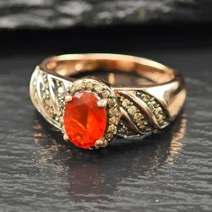 Authentic The Ember Rose: Fire Opal and Brown Diamond Talisman in 14K Rose Gold Plated Sterling Silver