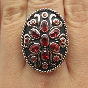 Authentic The Ember Bloom: 925 Sterling Silver Rose Gold-Plated Fire Sapphire Ring Size 7.25