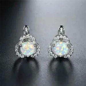 Authentic Radiant Ethereal Flame Opal Hoop Earrings in 14k White Gold Plating