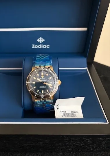 Authentic Brand New Zodiac Super Sea Wolf 18K yellow gold plated Watch 40mm Z09308