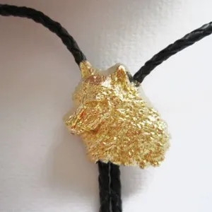 Authentic Wolf Gold-Plated Western Cowboy Rodeo Bolo Tie