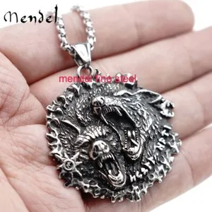 Authentic MENDEL Mens Gold Plated Viking Odin Wolf Geri & Freki Pendant Necklace For Men