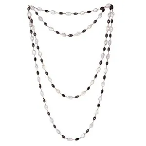 Authentic Celestial Harmony: The Natural Pearl and Black Diamond Layered Long Amulet