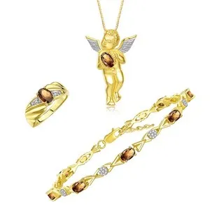 Authentic Celestial Guardian Smoky Quartz and Diamond Gold-Plated Sanctuary Set