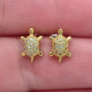 Authentic Celestial Tortoise Longevity Studs - Sacred Moissanite Talisman of Grounded Wisdom