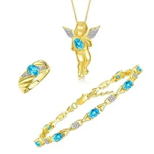 Authentic Celestial Guardian Blue Topaz and Diamond Talisman Set