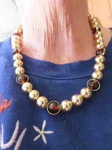 Authentic Vintage Gold Plated & Faux Tortoise Bead Necklace