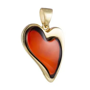 Authentic The Crimson Heart of Sol: Gold-Plated 925 Sterling Silver Baltic Amber Pendant