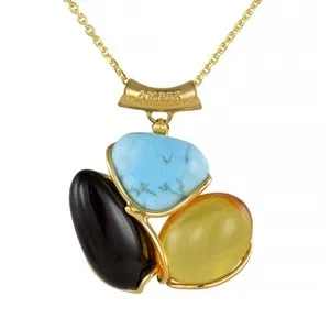 Authentic Radiant Sunfire: Gold-Plated Amber and Turquoise Sacred Talisman