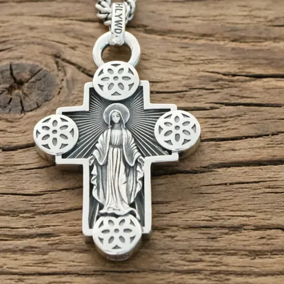 Authentic The Eternal Blossom and Sacred Cross: A Union of Pure Silver