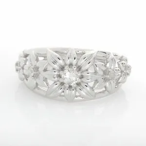 Authentic Celestial Blossom Diamond Ring in 14K White Gold Finish