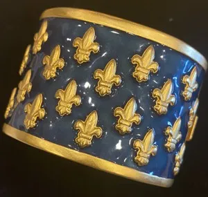 Authentic The Golden Lily of Sovereignty: Vintage Karl Lagerfeld Fleur-de-Lis Enamel Cuff