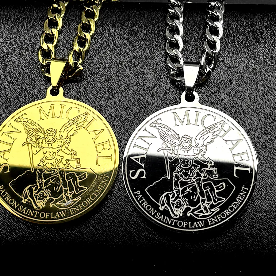 Authentic Archangel Saint Michael Protect Us Chain Necklace Gold Color Medal Pendant Necklaces Jewelry
