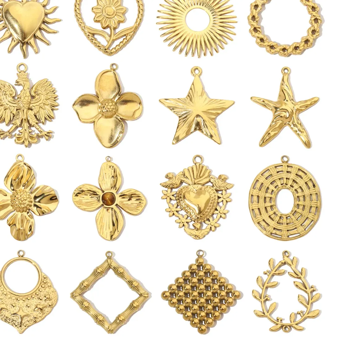 Authentic 3Pcs Wreath Love Diy Charms Clover Pentagram Neacklace Pendant For Female Gold Color Jewelry Making