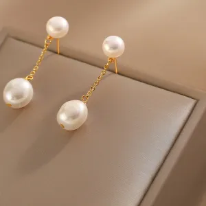 Authentic High Quality Rice Shape Freshwater Pearl Dangle Earrings for Women Vintage Style Tassel Earrings Jewelry 2025 Arrivals