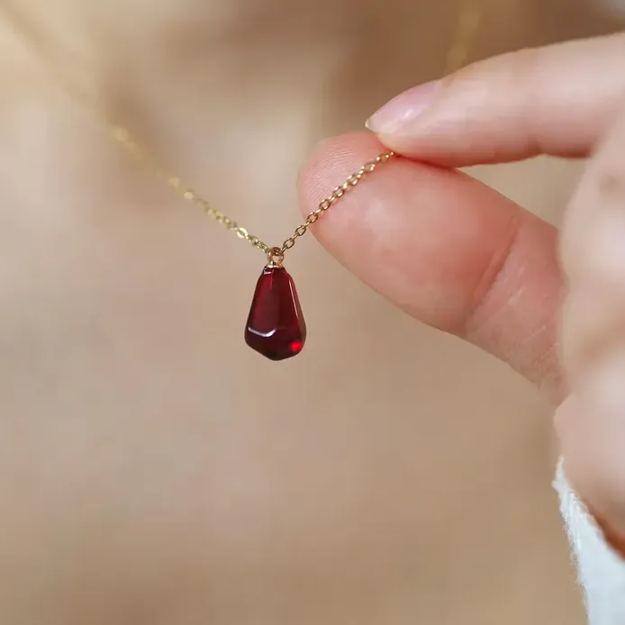 Authentic Pomegranate Seed Necklace, Red Resin Drop Pendant