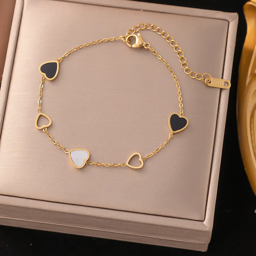 Authentic 316L Upscale Jewelry Embed Natural Seashells Love Heart Shape Charm Chain Bracelets Bangle For Women