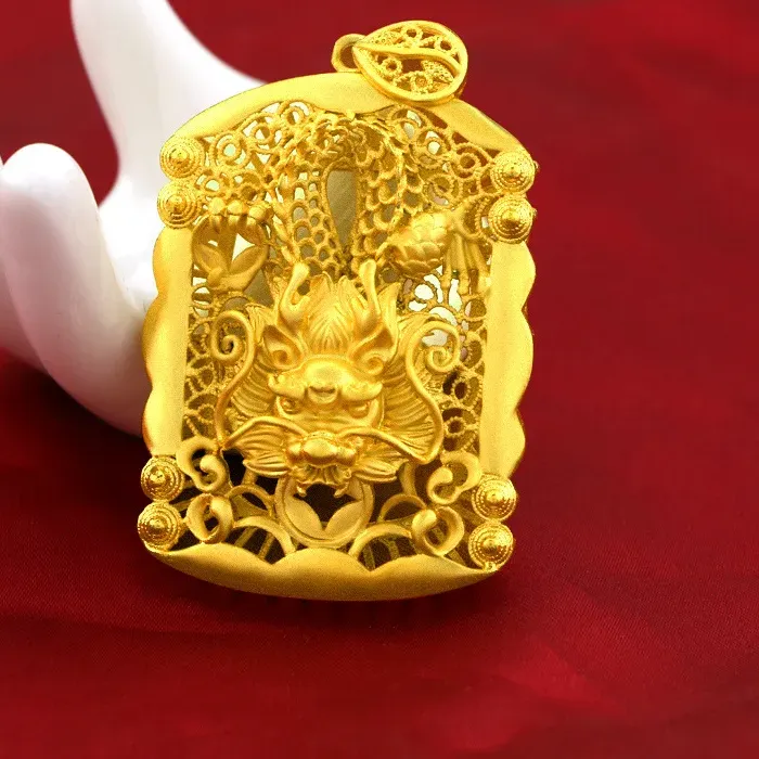 Authentic Dominant Real 18k Gold Hollow Dragon Pendants for Men Father Women Gold Color Pendants Wedding Engagement Fine Jewelry Gifts