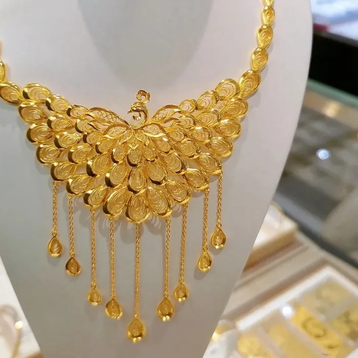 Authentic Celestial Union Bridal Ensemble – Gold-Plated Peacock Dragon‑Phoenix Set with Prosperity Pig Pendant