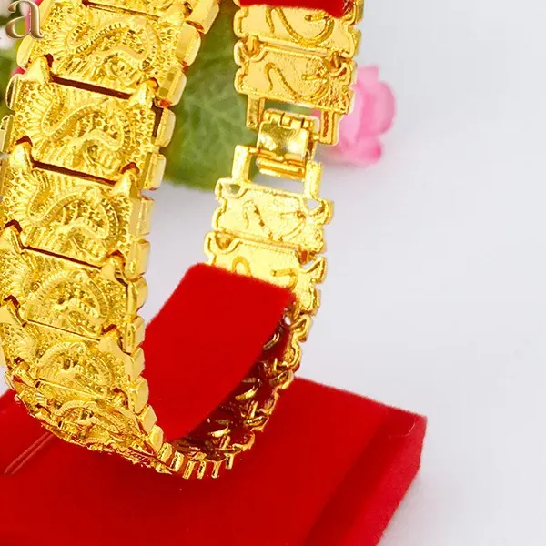 Authentic Fylia Jewelry Luxury 24K 9999 Pure Gold real gold Dragon Bracelet Men's Watch Chain Buckle Bracelet