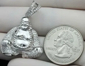 Authentic Radiant Joy: The Diamond Laughing Buddha Amulet in 14K White Gold Over Sterling Silver