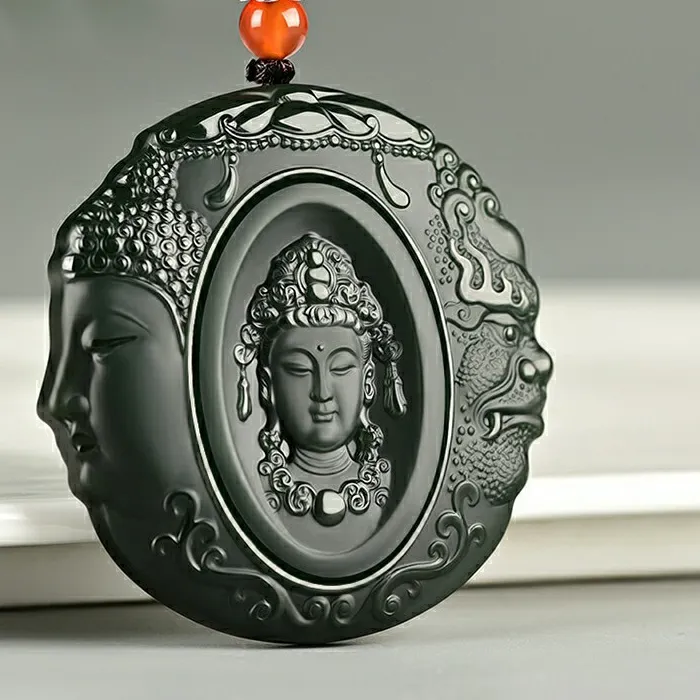 Authentic The Duality of Spirit: One Thought Between Buddha and Demon Jade Pendant