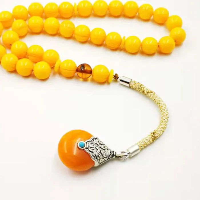 Authentic Tasbih yellow resin with Tibetan style Beeswax Pendant tassels 33 45 51 99 100 prayer beads Turkish bracelet Misbaha
