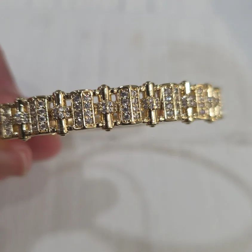 Authentic 14k Gold Plated Chain Link Bracelet with White Baguette Simulated Rhinestones