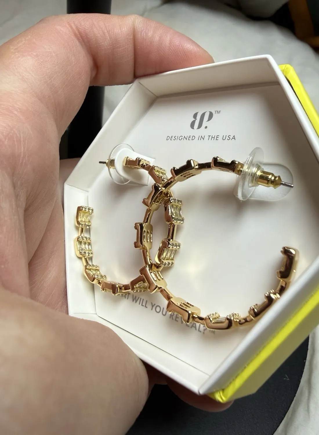 Authentic BP Gold Plated Yellow Baguette Cubic Zirconia Hoop Earrings ER30082