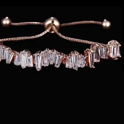 Authentic Baguette Bolo Tennis Bracelet Made Simulated Diamond 18K Rose Gold Plated