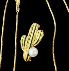 Authentic Saguaro Celestial Brooch & Pearl Pendant – Gold‑Plated Guardian of Desert Dreams